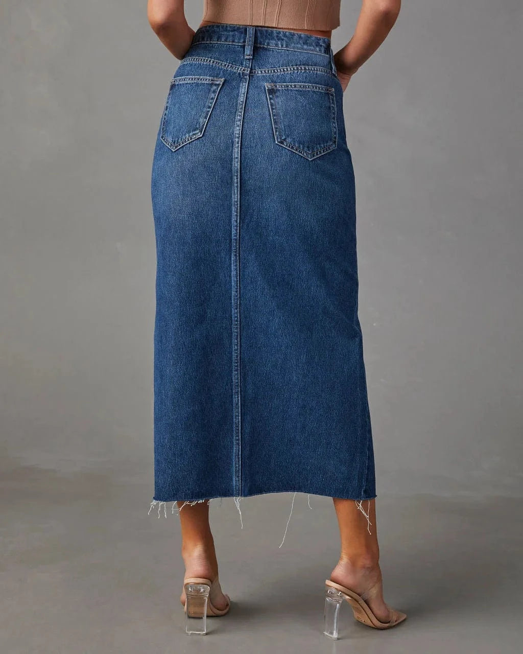 2024 New split Denim skirt High waist Washed European and American style A- line skirt Mid-length skirt For women