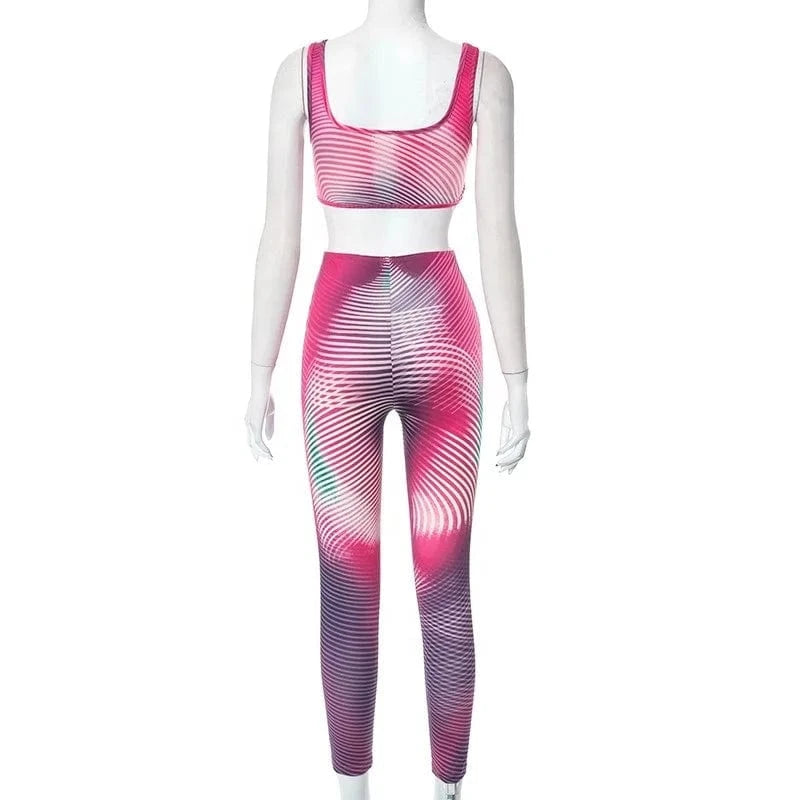 2024 New Spring Casual Set 3D Printed Design Skinny Sport Vest and Pants Women Two Pieces Set