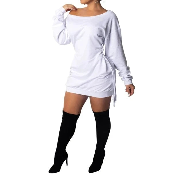 2024 New Spring Solid Color Bandage Casual Dress Long Sleeve Mini Dress Sexy Off Shoulder Bodycon Dresses