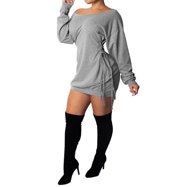 2024 New Spring Solid Color Bandage Casual Dress Long Sleeve Mini Dress Sexy Off Shoulder Bodycon Dresses