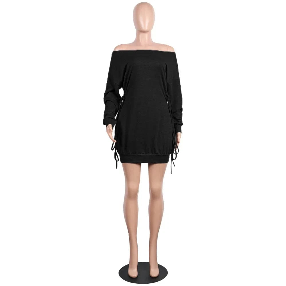 2024 New Spring Solid Color Bandage Casual Dress Long Sleeve Mini Dress Sexy Off Shoulder Bodycon Dresses