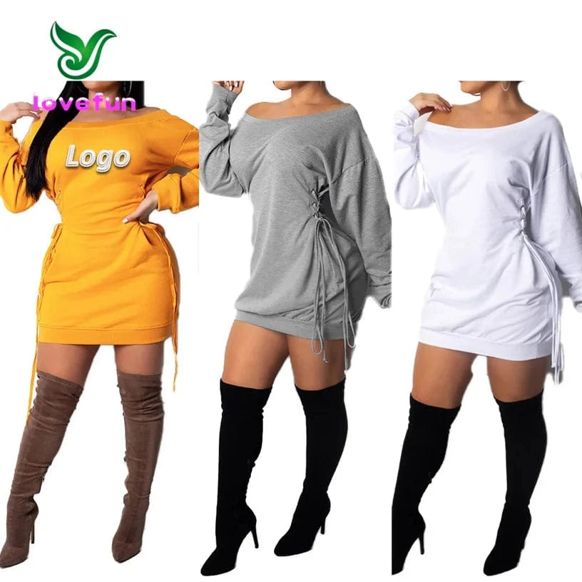 2024 New Spring Solid Color Bandage Casual Dress Long Sleeve Mini Dress Sexy Off Shoulder Bodycon Dresses