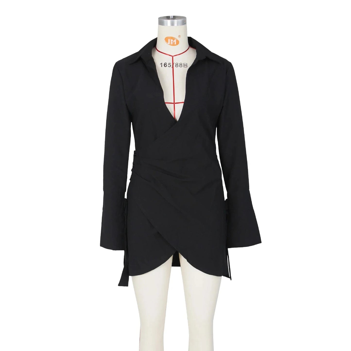 2024 New Spring Solid Color Long Sleeve Casual Dress Womens Sexy Deep Neck Dress Drawstring Wrinkle Shirt Dress