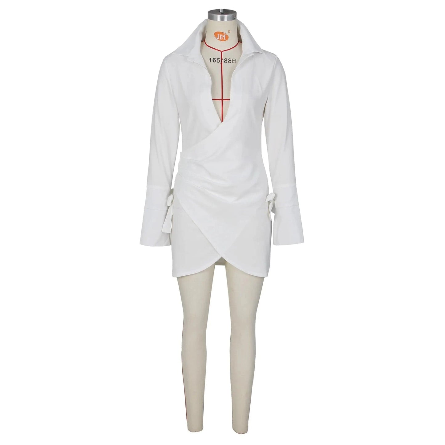 2024 New Spring Solid Color Long Sleeve Casual Dress Womens Sexy Deep Neck Dress Drawstring Wrinkle Shirt Dress