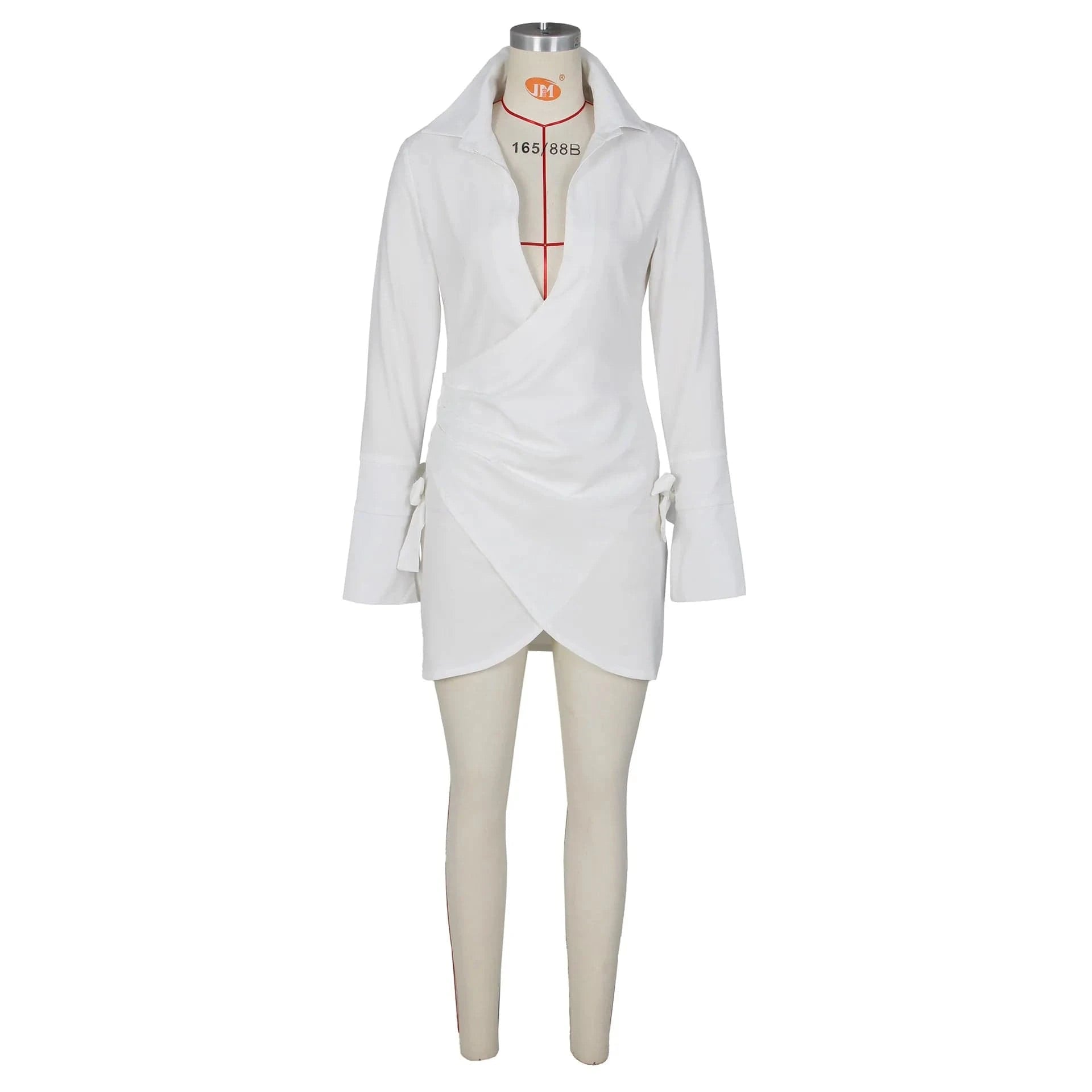 2024 New Spring Solid Color Long Sleeve Casual Dress Womens Sexy Deep Neck Dress Drawstring Wrinkle Shirt Dress