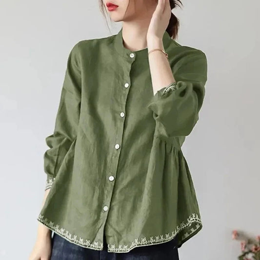 2024 New Spring Summer Retro Design Style Versatile Loose Top Casual Breathable Plus Size Women's Shirt