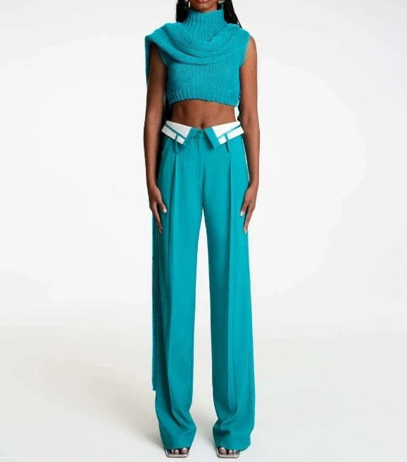 2024 New Spring Vintage Casual Trousers Turndown Collar Straight Pants Fashion Ladies Loose Wide Leg Pants