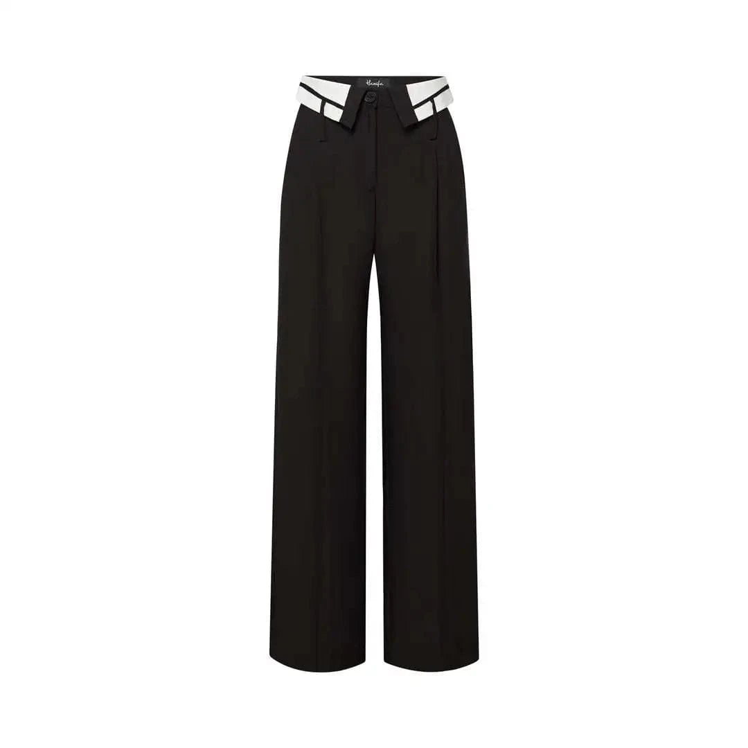 2024 New Spring Vintage Casual Trousers Turndown Collar Straight Pants Fashion Ladies Loose Wide Leg Pants