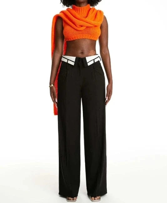 2024 New Spring Vintage Casual Trousers Turndown Collar Straight Pants Fashion Ladies Loose Wide Leg Pants