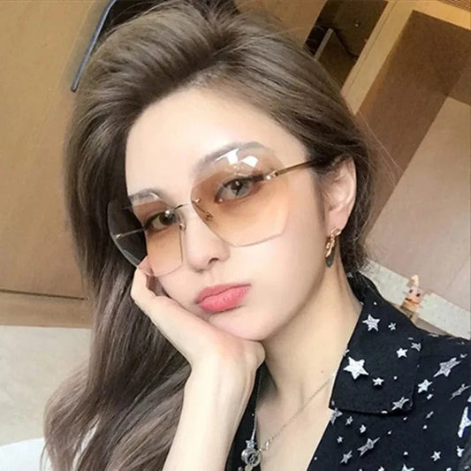 2024 New Style Custom Fashion Retro Women Sun Glasses Frameless Unique Wholesale Oversized Rimless luxury Sunglasses