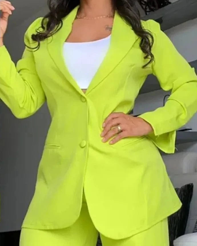 2024 New Style Of European And American Womens Elegant Solid Color Open Sleeve Lapel Suit Bag Straight Trouser Suit