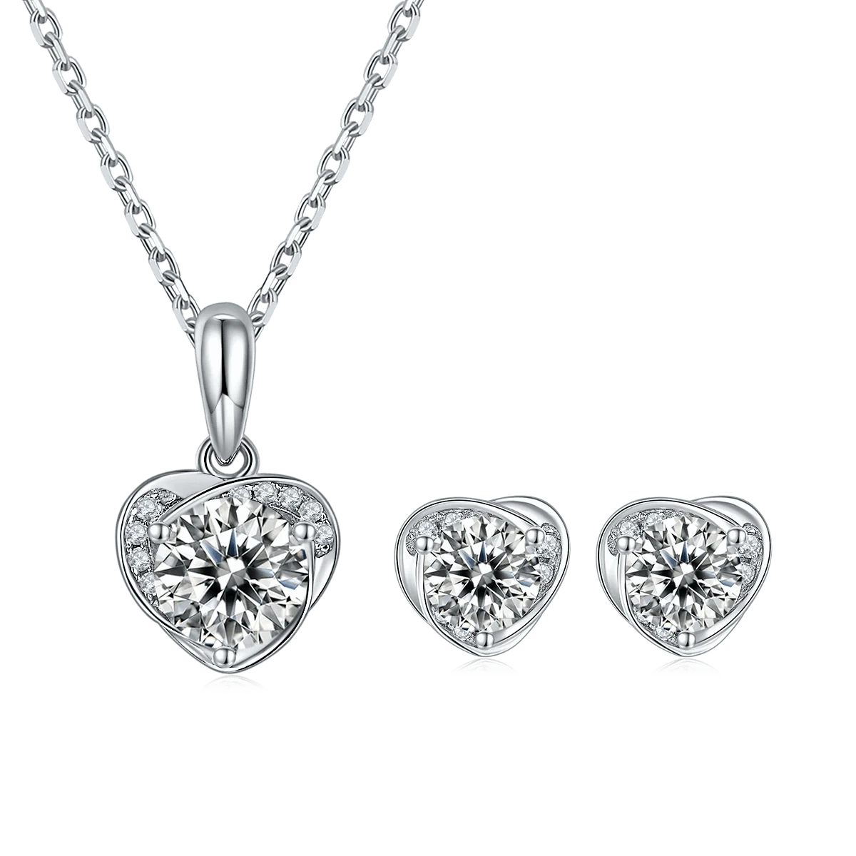 2024 New Style S925 Sterling Silver Heart Shape D VVS Pure Moissanite Diamond Wedding Necklace Stud Earring Jewelry Sets For Ladies