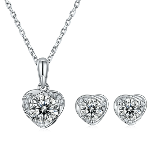 2024 New Style S925 Sterling Silver Heart Shape D VVS Pure Moissanite Diamond Wedding Necklace Stud Earring Jewelry Sets For Ladies