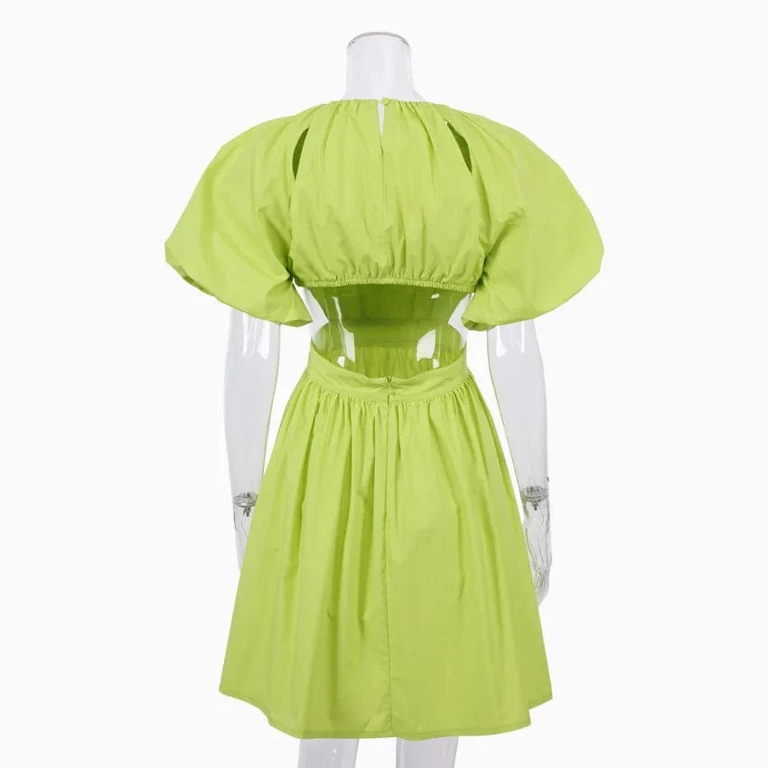 2024 New Summer Shirt Dresses French Style Puffed Sleeve Mini Ruffled Western Vintage Green Dress
