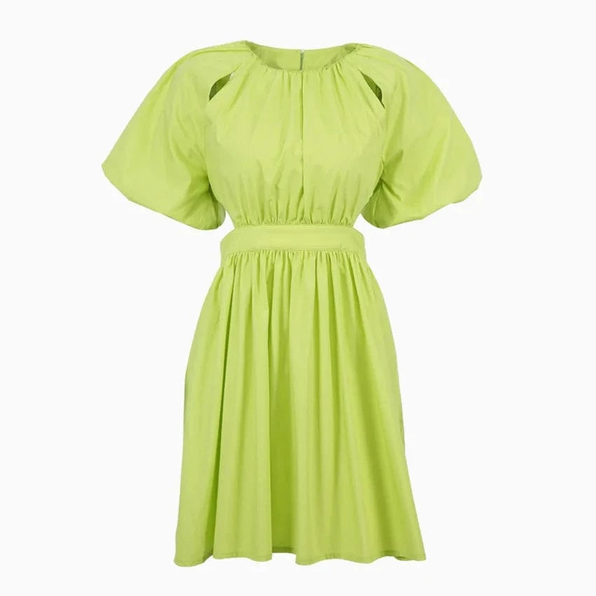 2024 New Summer Shirt Dresses French Style Puffed Sleeve Mini Ruffled Western Vintage Green Dress