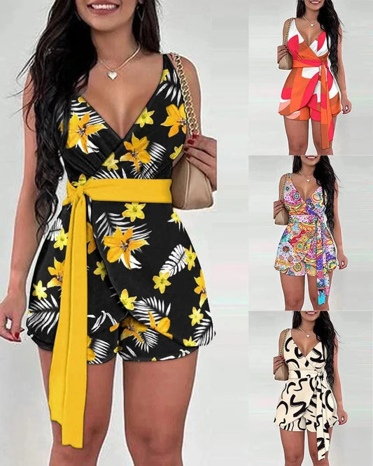 2024 New Summer Women Sexy V Neck Pleated Design Jumpsuit Office Lady Sleeveless Wide Leg Jumpsuits With Belt