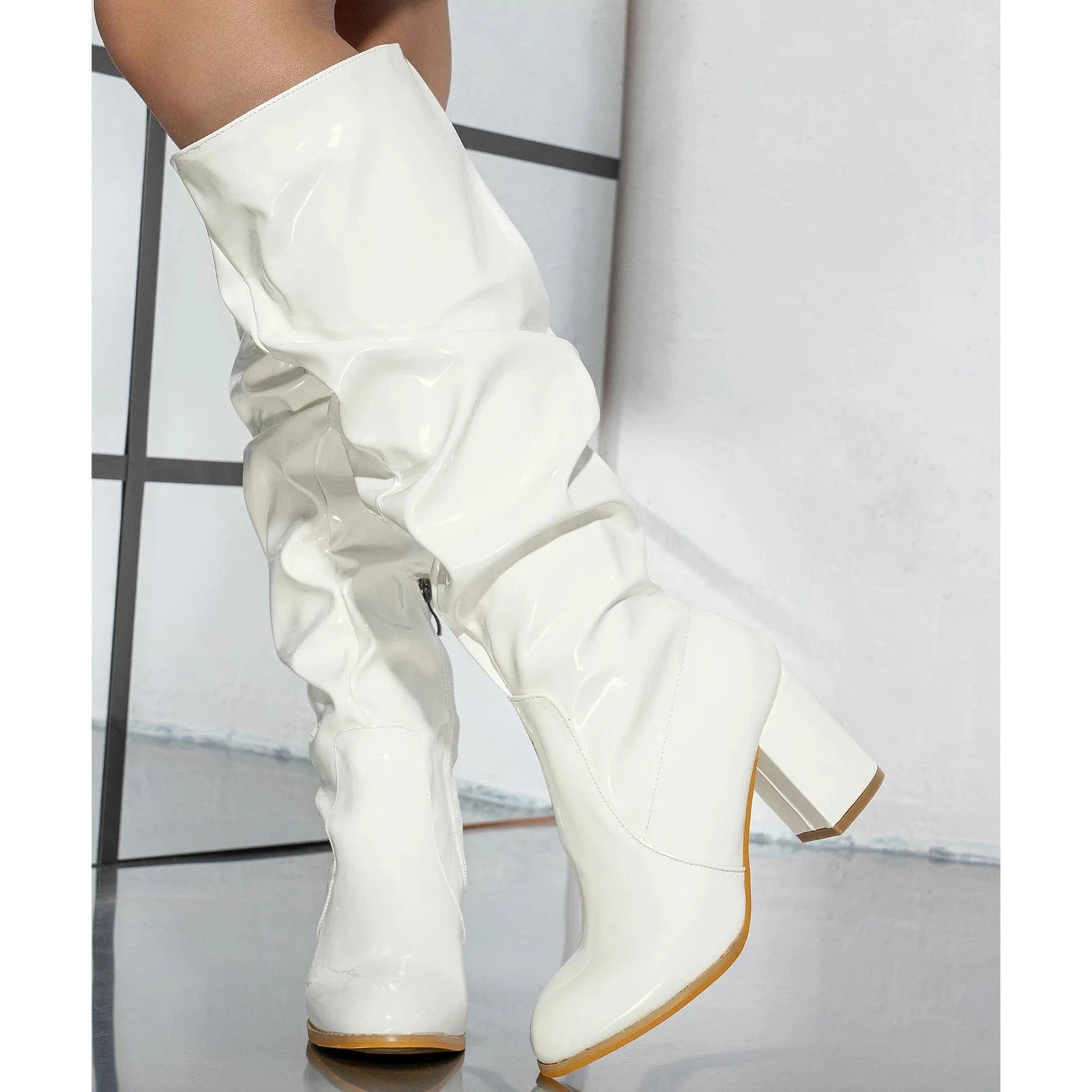 2024 New thick heel natural wrinkle mid-leg all-match round head boots 35-42