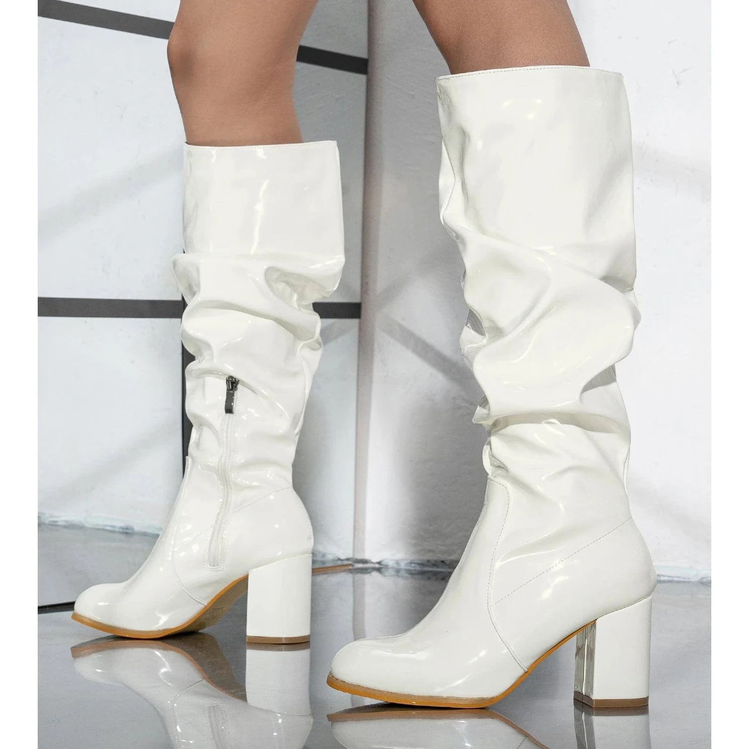 2024 New thick heel natural wrinkle mid-leg all-match round head boots 35-42