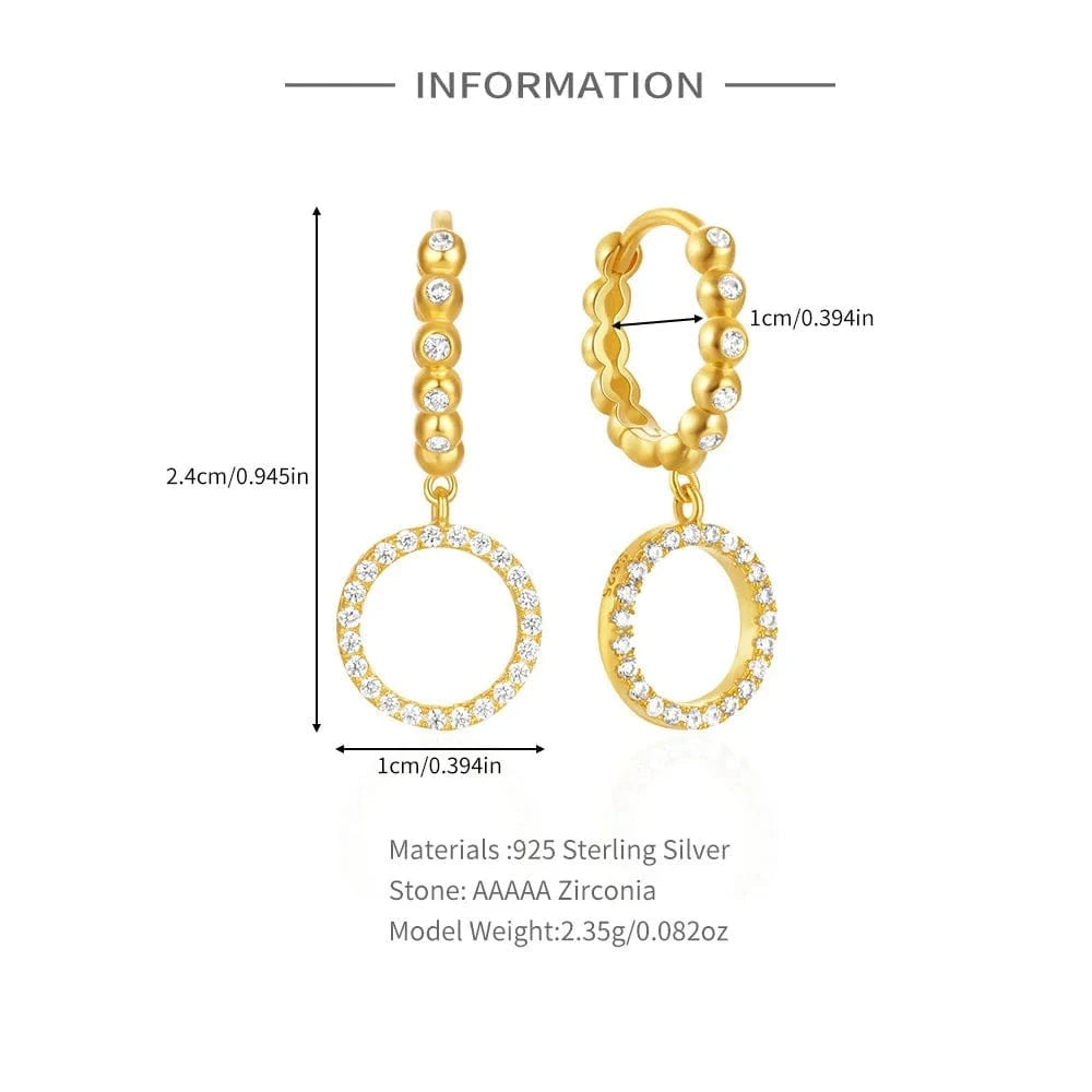 2024 new trendy 925 silver earrings jewelry 18K gold plated 925 sterling silver full zircon geometric round drop hoop earrings