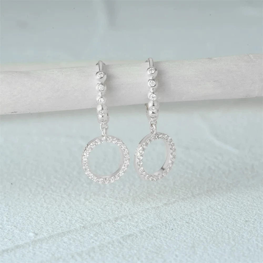 2024 new trendy 925 silver earrings jewelry 18K gold plated 925 sterling silver full zircon geometric round drop hoop earrings