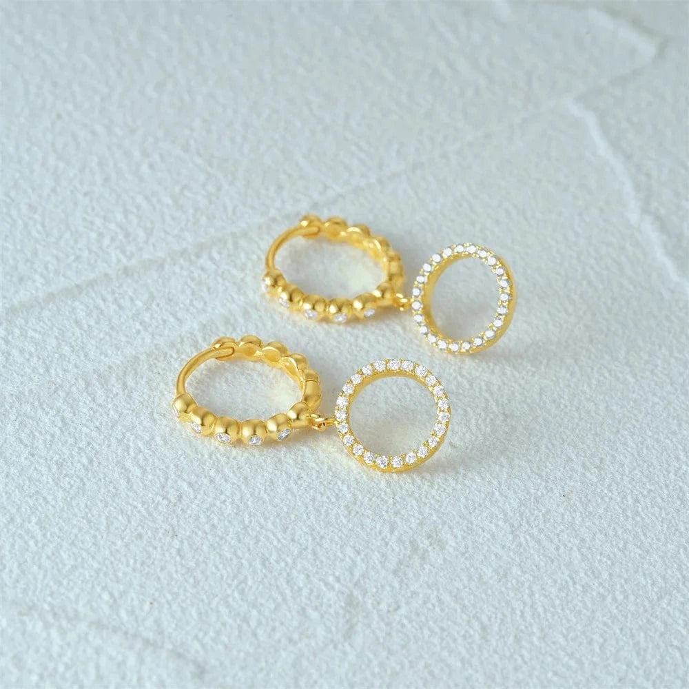 2024 new trendy 925 silver earrings jewelry 18K gold plated 925 sterling silver full zircon geometric round drop hoop earrings