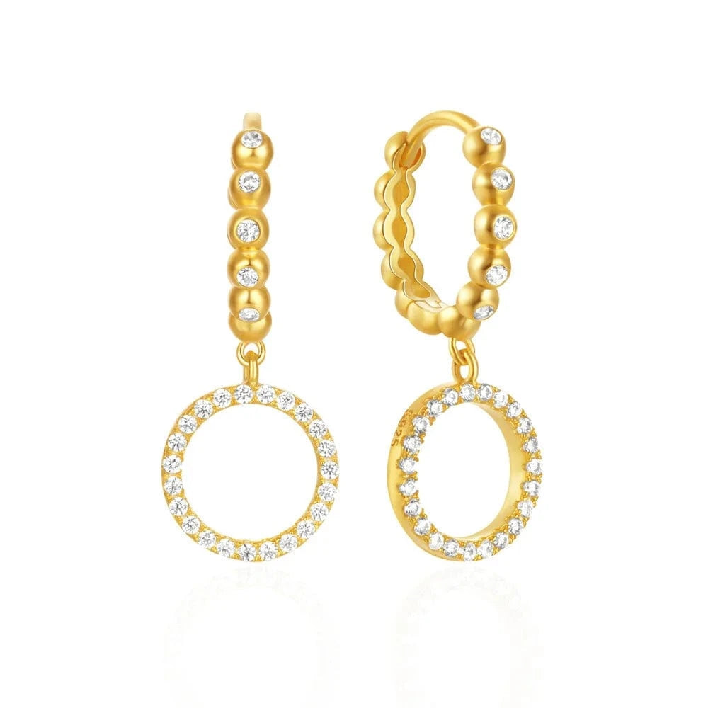 2024 new trendy 925 silver earrings jewelry 18K gold plated 925 sterling silver full zircon geometric round drop hoop earrings