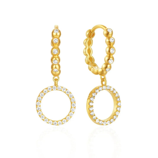 2024 new trendy 925 silver earrings jewelry 18K gold plated 925 sterling silver full zircon geometric round drop hoop earrings