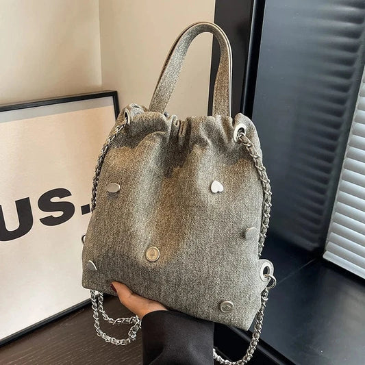 2024 New Trendy Handbag Backpack Women Fashion Handbag Denim Casual Jean Tote Bag Shopping