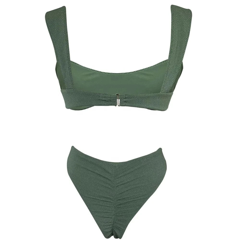 2024 new Wide shoulder straps Bikini Solid Color Swim Swimsuit Beachwear High Waist Swimwear