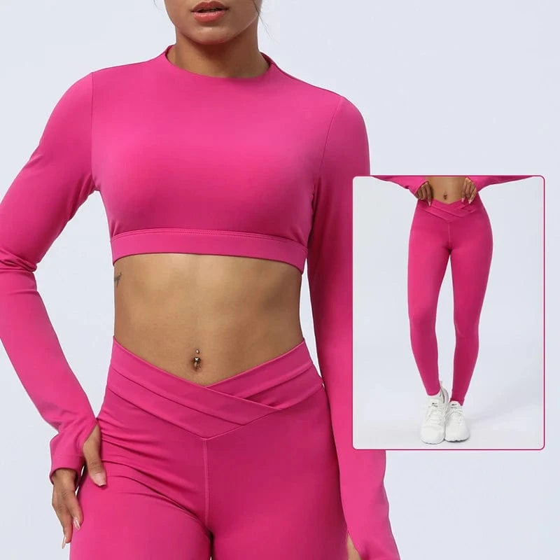 2024 New Women Long Sleeve Removable Pad Back Hollow Out Crop Top Stretch Workout Clothes Quick Dry Gym Wear Shirt For Women