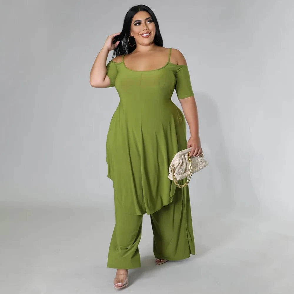2024 new women plus size women's clothing Solid color sexy halter loose top two piece set