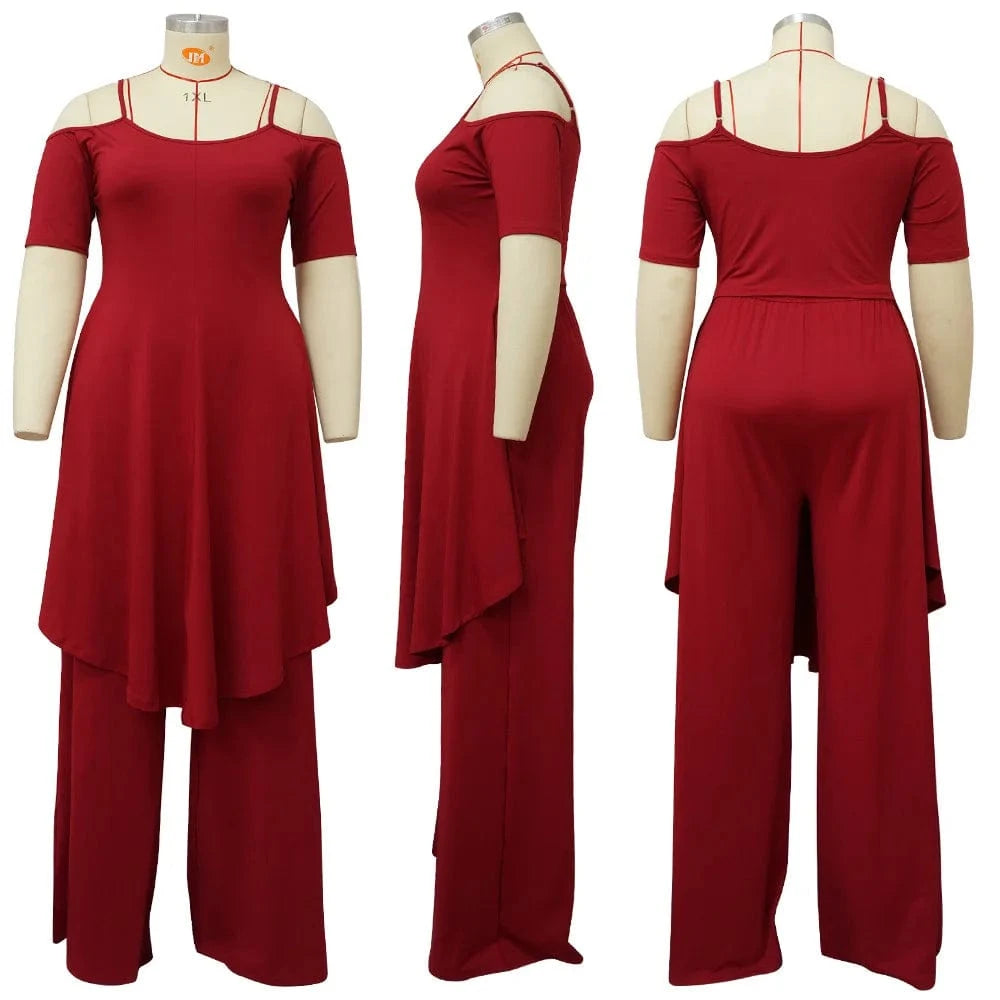 2024 new women plus size women's clothing Solid color sexy halter loose top two piece set