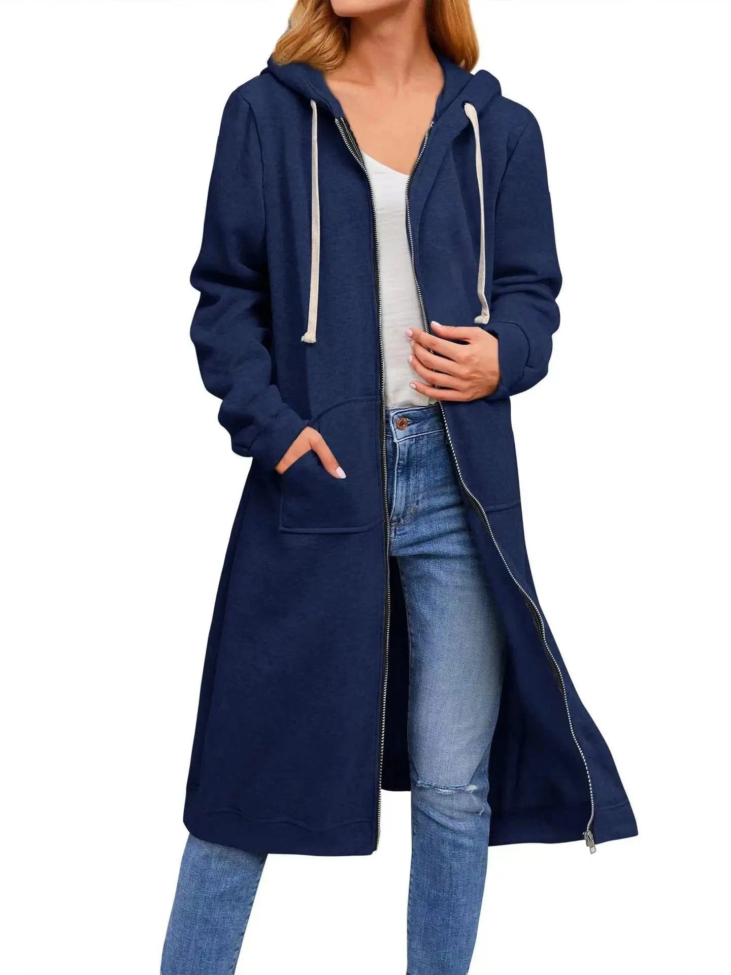 2024 New women's loose zipper long cardigan coat