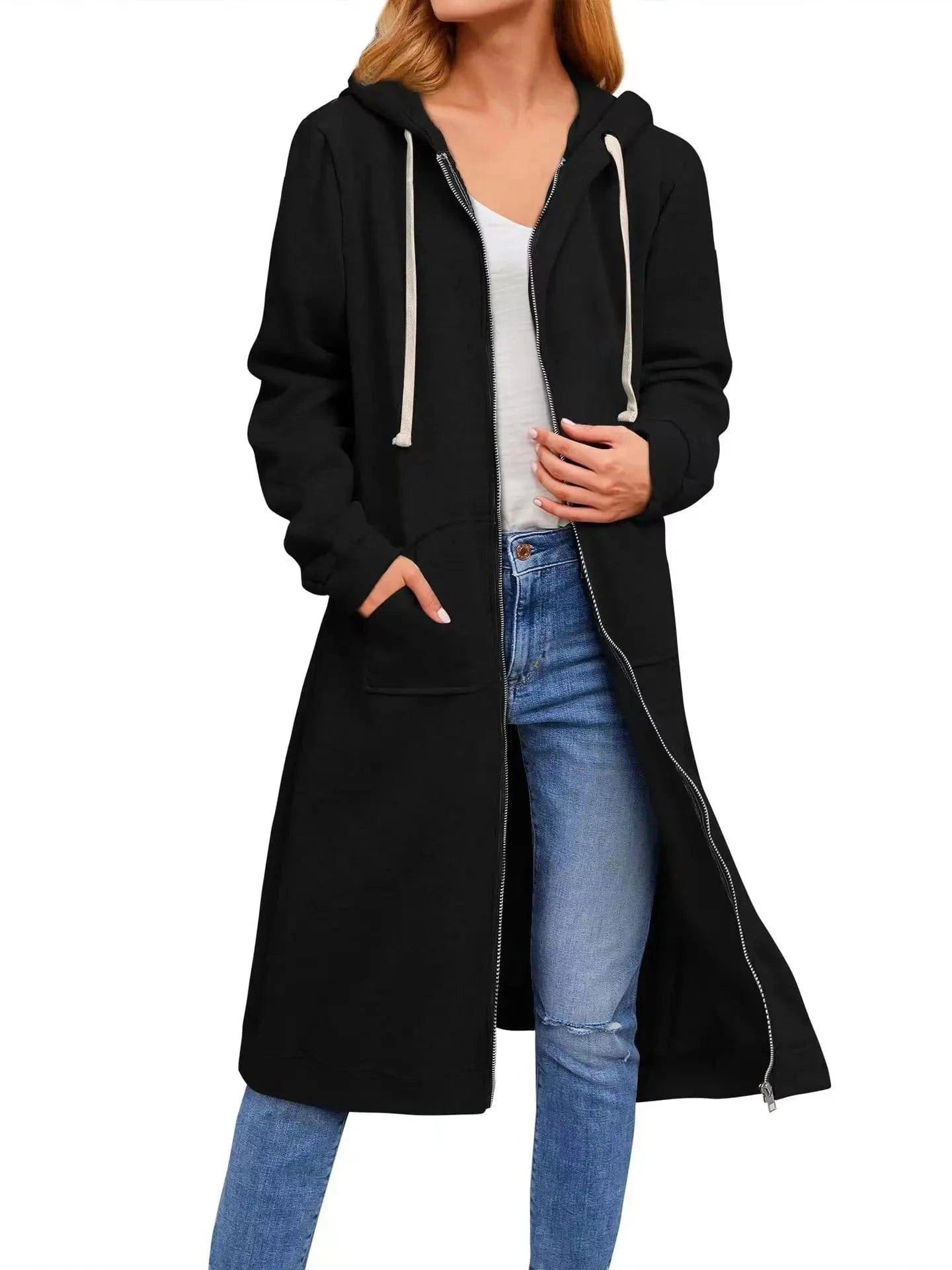 2024 New women's loose zipper long cardigan coat