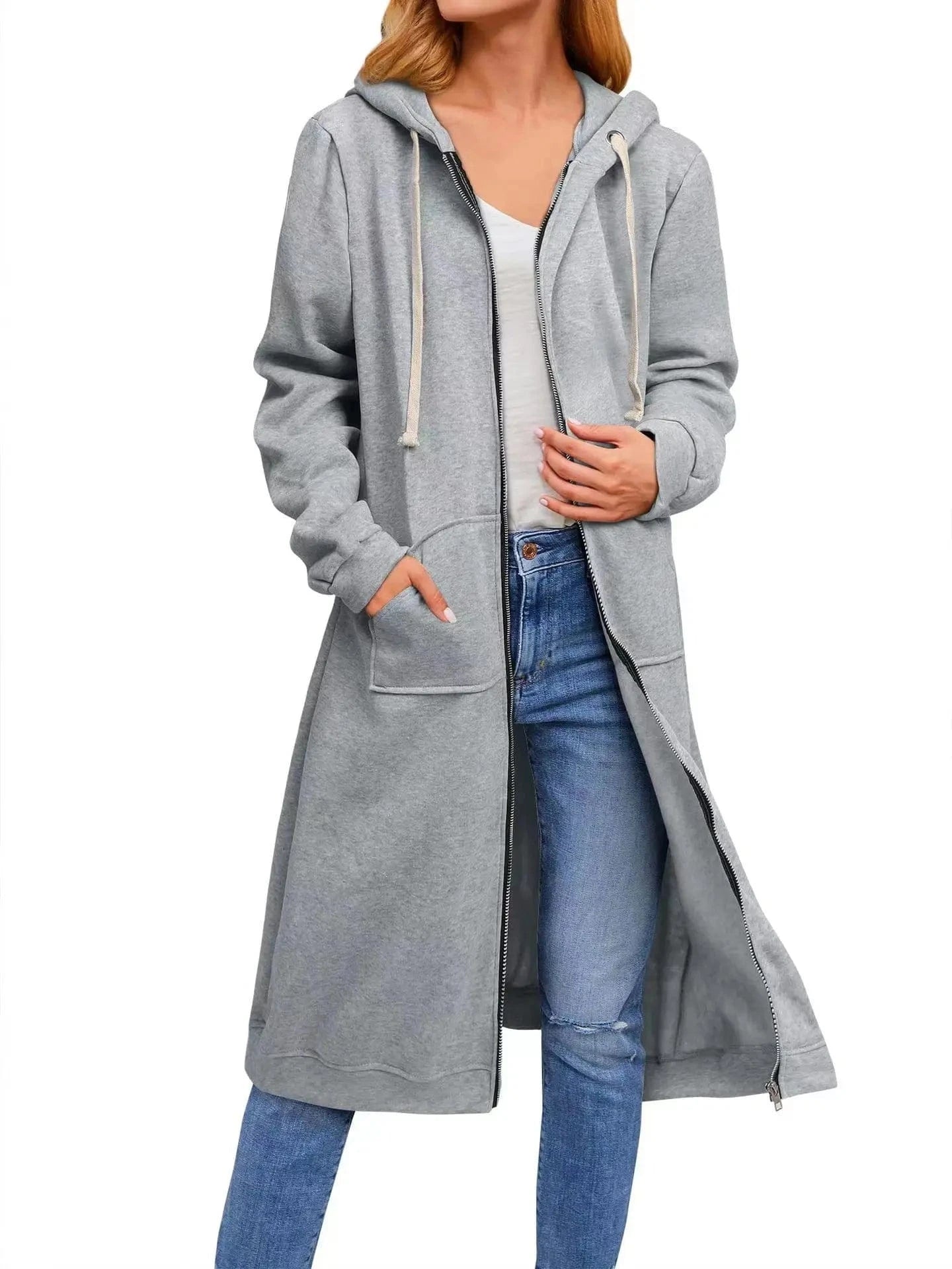 2024 New women's loose zipper long cardigan coat