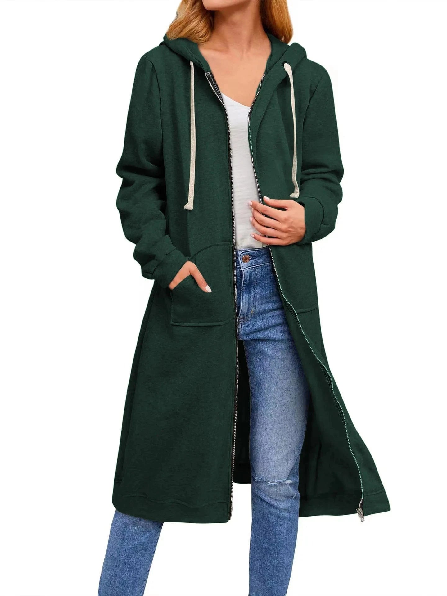 2024 New women's loose zipper long cardigan coat