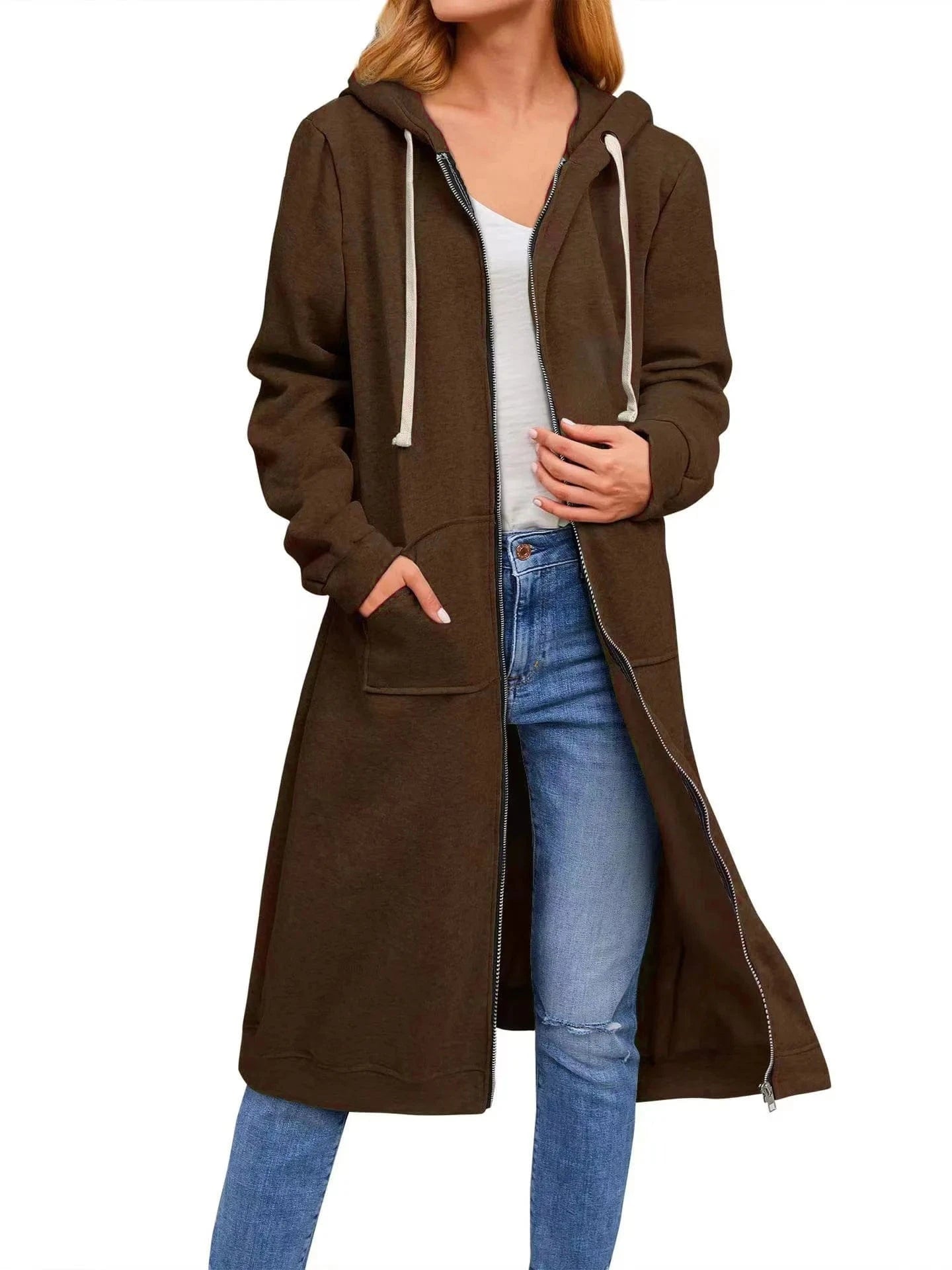 2024 New women's loose zipper long cardigan coat