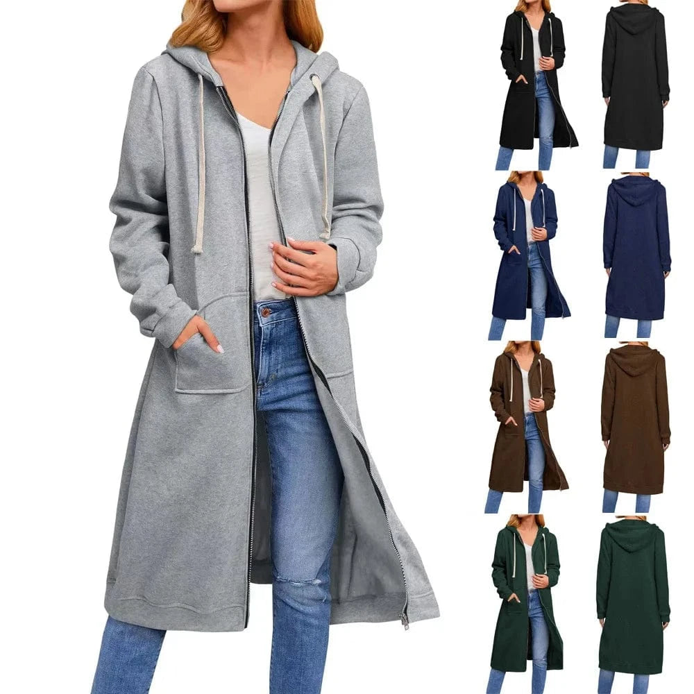 2024 New women's loose zipper long cardigan coat