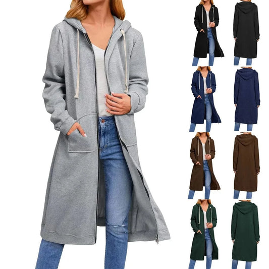 2024 New women's loose zipper long cardigan coat