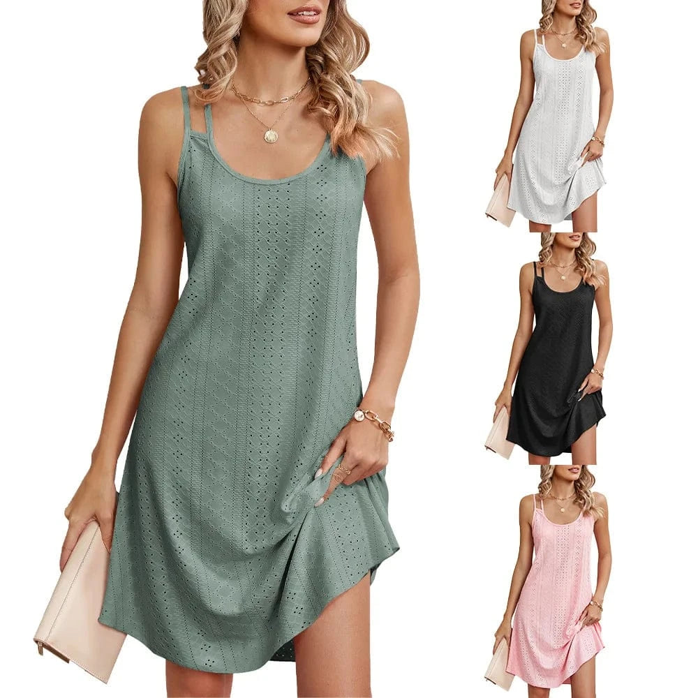 2024 New Women Summer Fashion Casual Sleeveless U Neck Dresses Loose Elegant Loose Simple Solid Color Casual Dresses