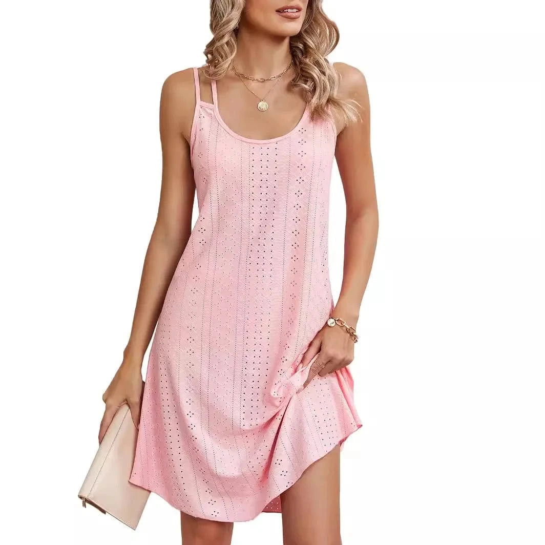 2024 New Women Summer Fashion Casual Sleeveless U Neck Dresses Loose Elegant Loose Simple Solid Color Casual Dresses