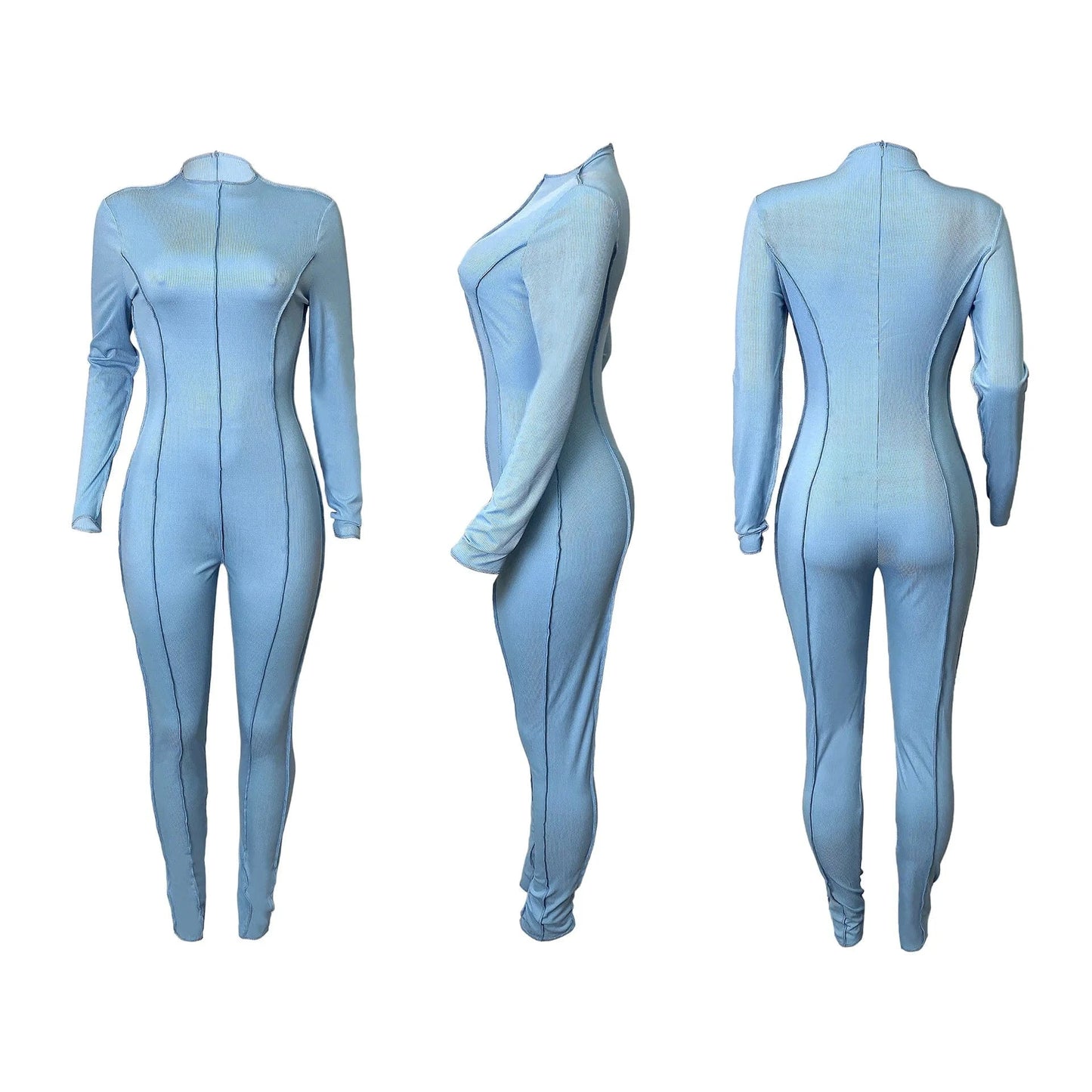 2024 New Year  Spring Solid Women's Outfits Half High Collar Long Sleeve Skinny Leggings Lady Fashion Casual sport  Jumpsuits