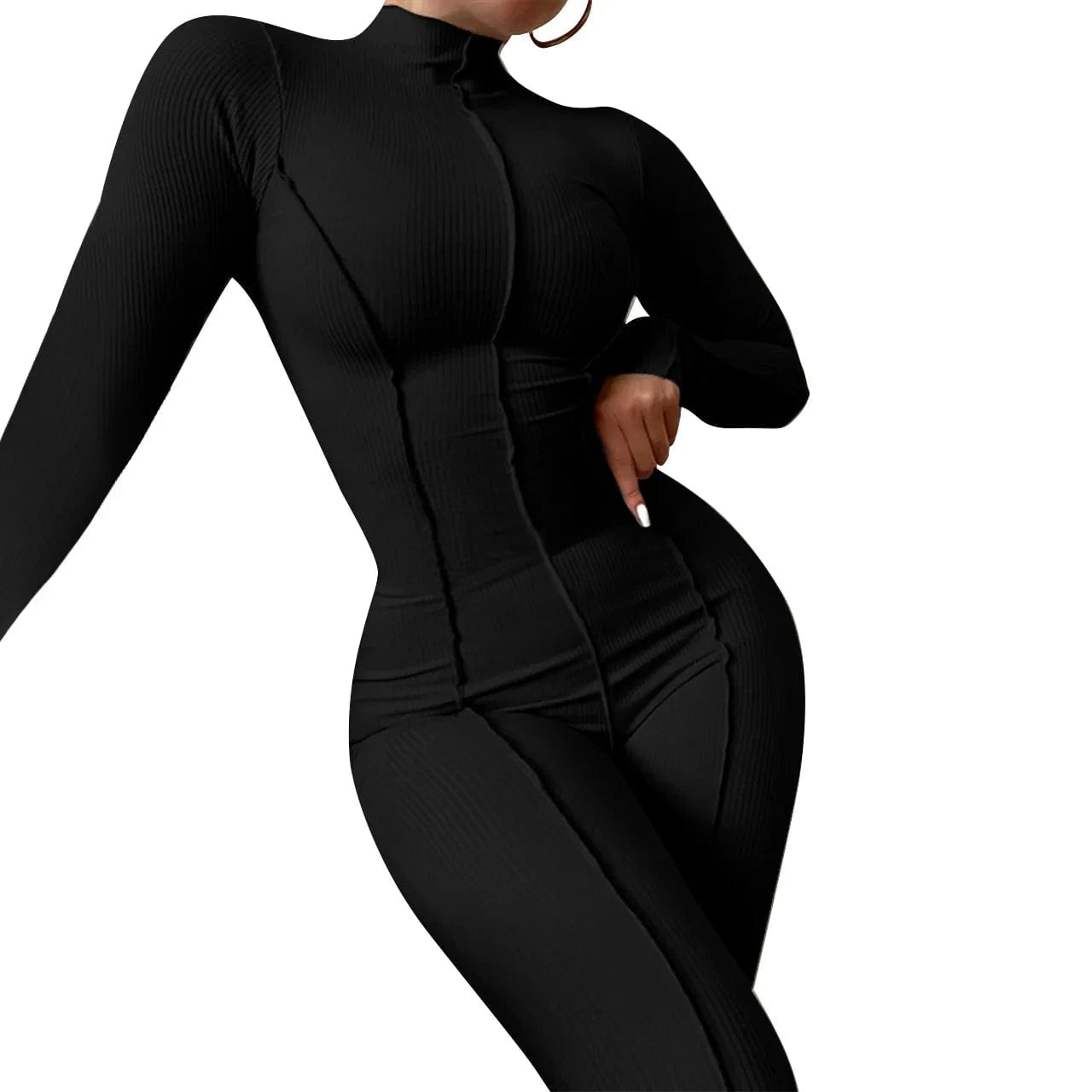 2024 New Year  Spring Solid Women's Outfits Half High Collar Long Sleeve Skinny Leggings Lady Fashion Casual sport  Jumpsuits