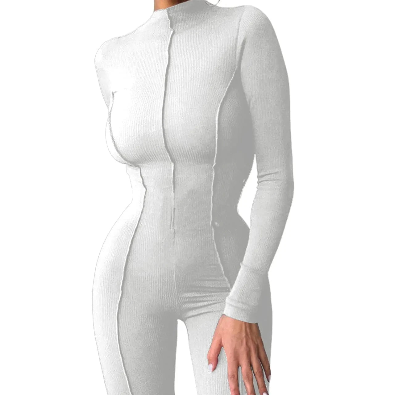 2024 New Year  Spring Solid Women's Outfits Half High Collar Long Sleeve Skinny Leggings Lady Fashion Casual sport  Jumpsuits