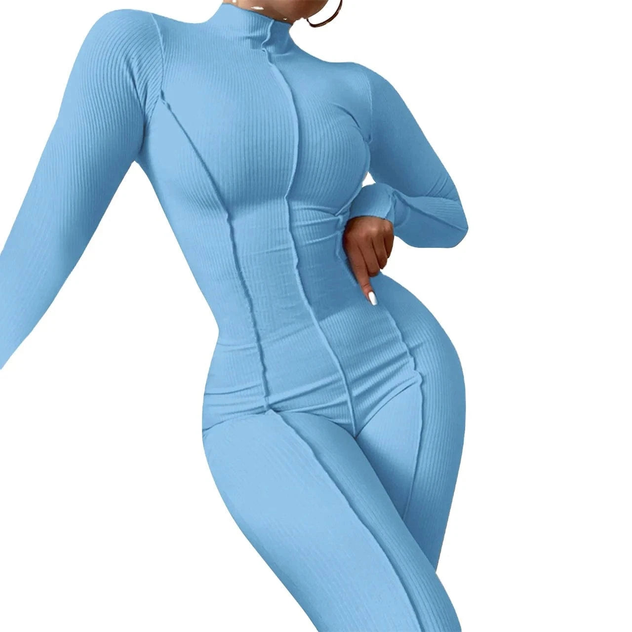 2024 New Year  Spring Solid Women's Outfits Half High Collar Long Sleeve Skinny Leggings Lady Fashion Casual sport  Jumpsuits