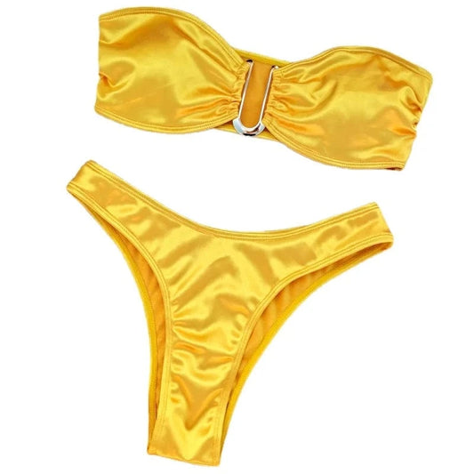 2024 Nwt U Ring Low Cut Bandeau Swimwear Bikini Sets High Cut Strapless Swimsuit Summer Beach Bahing Suit