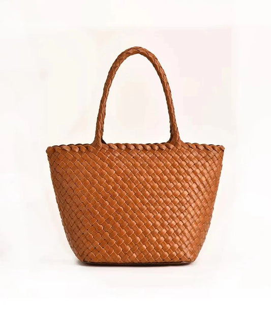 2024 Original New Head Layer Cowhide Woven Vegetable Basket Bag Retro Genuine Leather Handmade Handbags Fashion Mother Pack