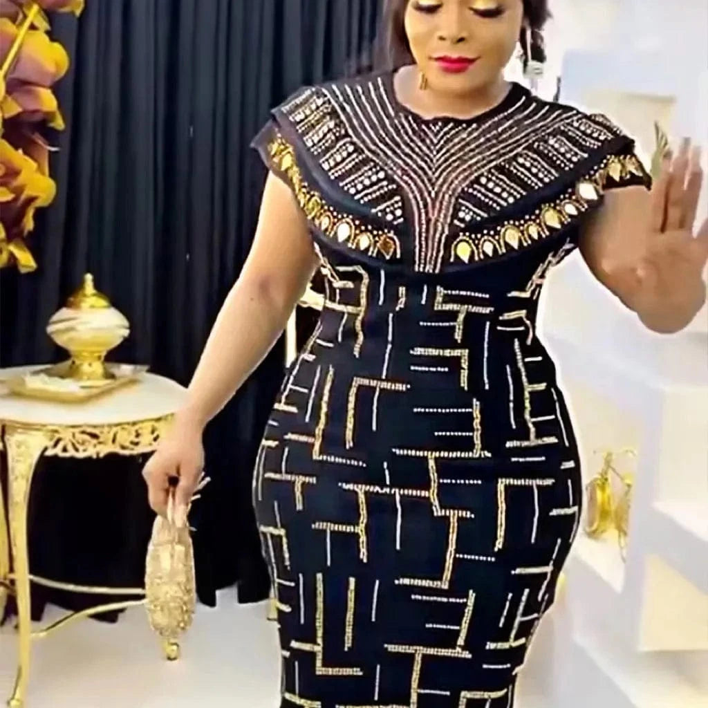 2024 Plus Size African Sequin Maxi Dress for Women Luxury Lady Wedding Evening Dresses Sexy Spring Female Party Bodycon Gown
