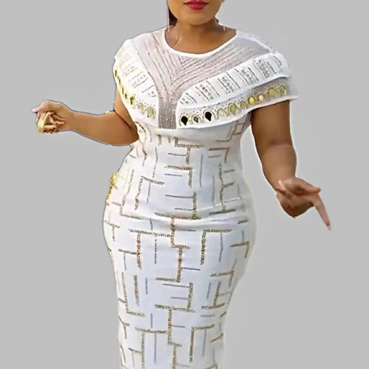 2024 Plus Size African Sequin Maxi Dress for Women Luxury Lady Wedding Evening Dresses Sexy Spring Female Party Bodycon Gown