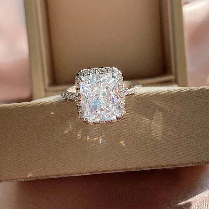 2024 Princess Cut Citrine Ring Diamond Radiant Cut CZ Engagement Ring 925 Sterling Silver Cubic Zirconia 4 Ct 8*10mm Women's CLASSIC